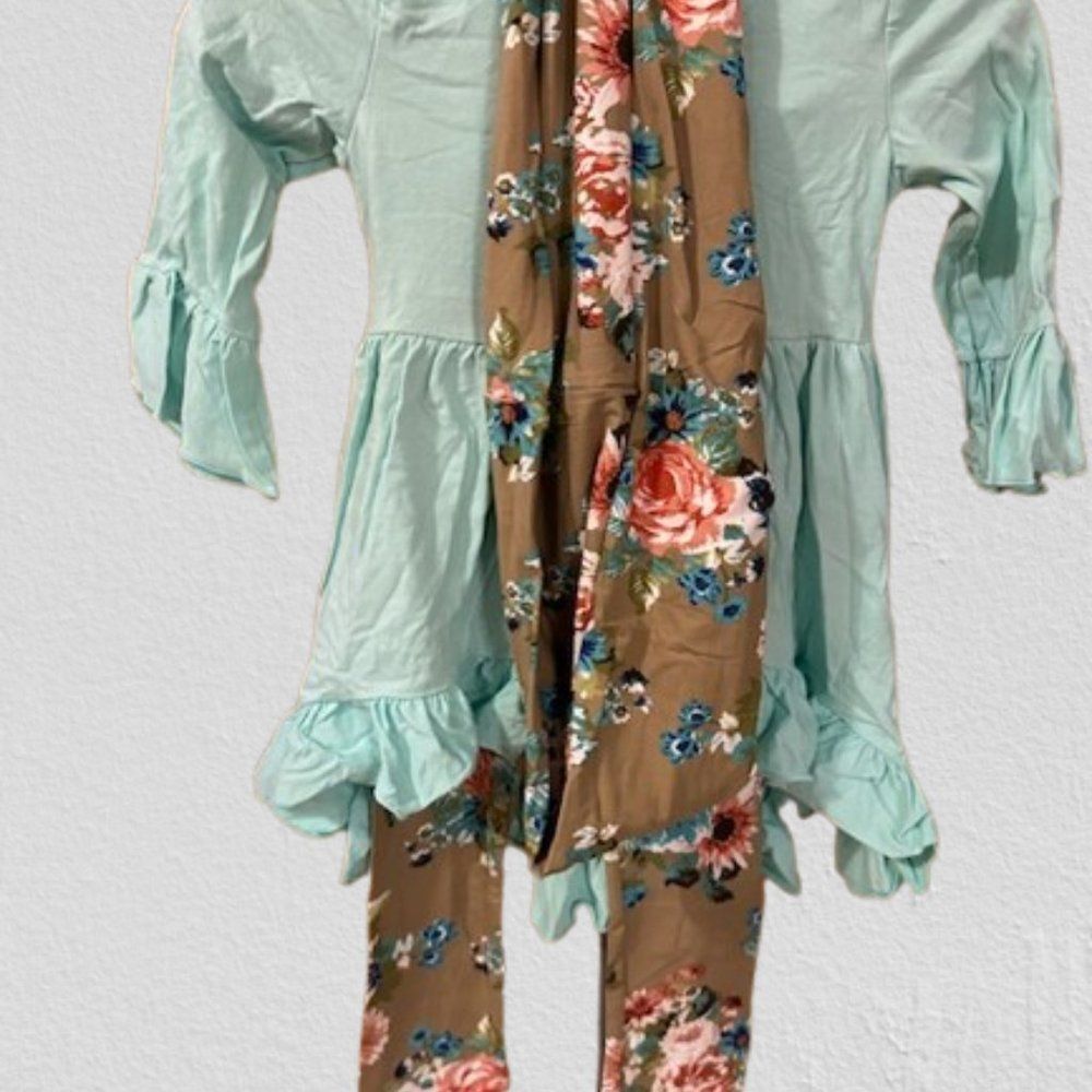 Aqua HI-Lo Shirt, Floral Leggings & Scarf Set  1144  XL 5T  NWT Boutique